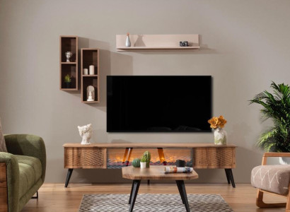 Living room wall furniture designer TV cabinet - lowboard TV shelf hanging shelves 3-piece set